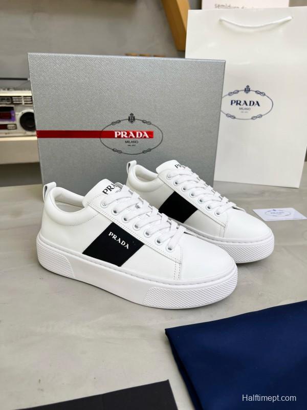 2024 Unisex Prada White Black Leather Sneakers MJ00310
