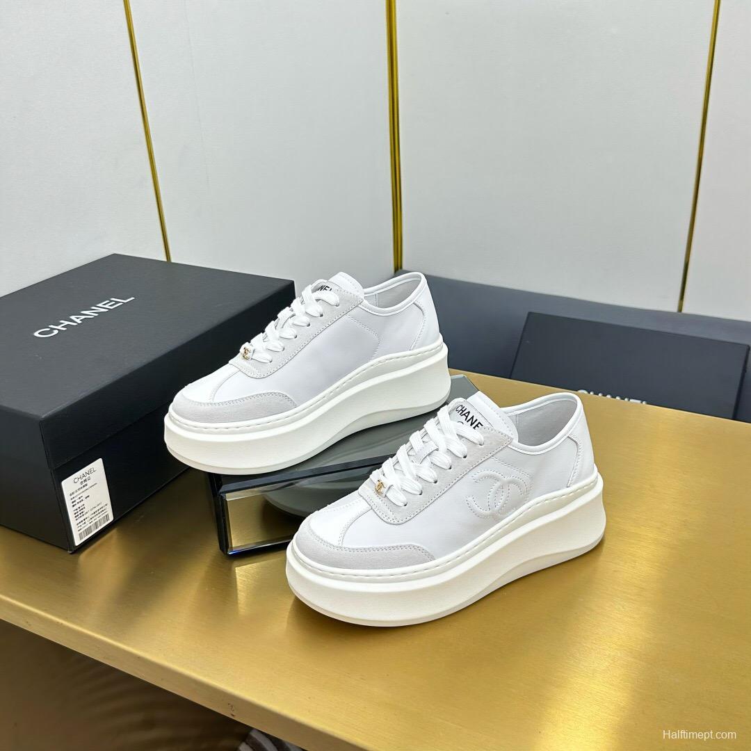 2025 Women Chanel White Leather Suede Sneakers