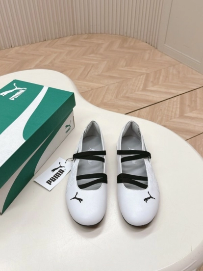 2025 Women Puma White Black Leather Ballet Flat LY