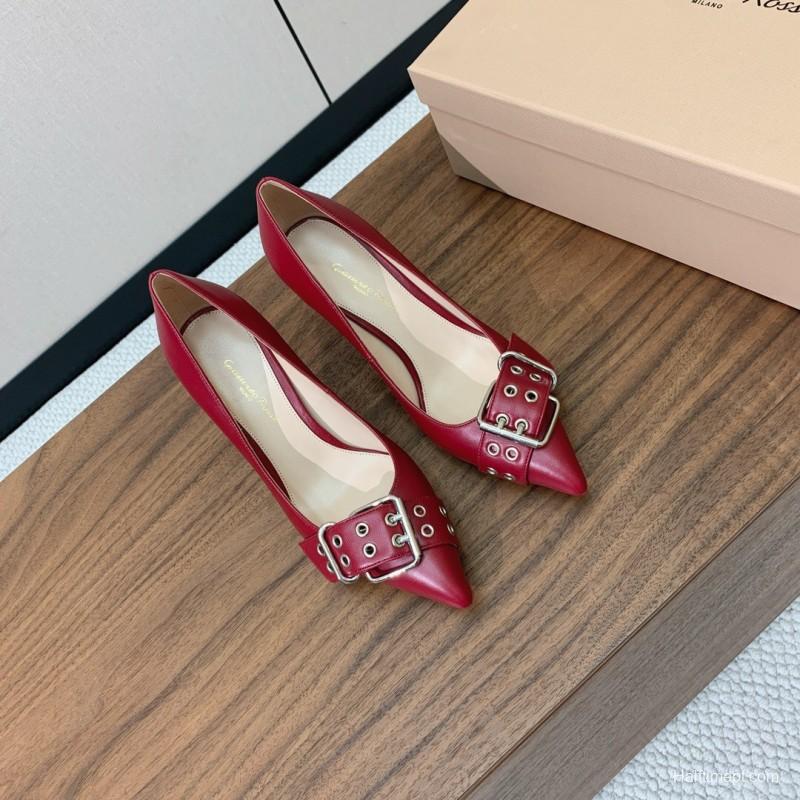 2025 Women Gianvito Rossi Red Leather Heels Buckle KFY00300