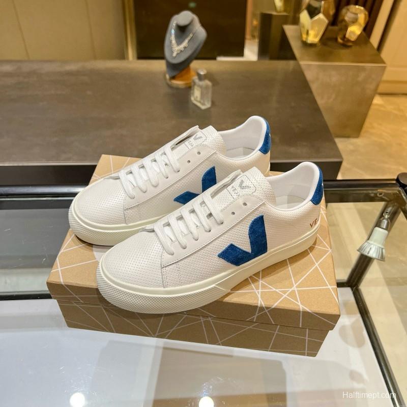 2025 Unisex VEJA White Blue Leather Canvas Sneakers MJ00240