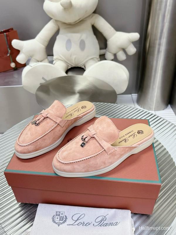 2024 Slippers Loro Pianall Pink Nubuck Leather Slip-On MJ00270