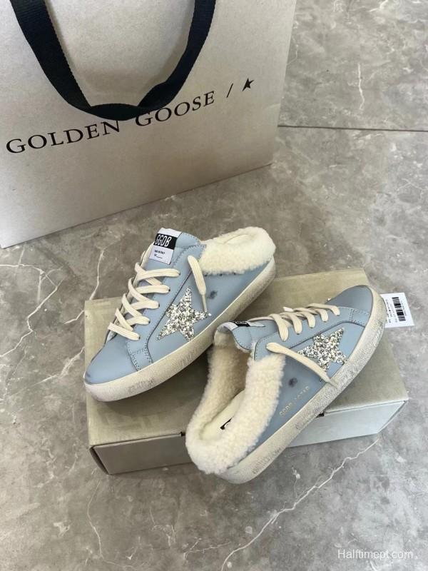 2024 GGDB Light Blue Shearling Leather Slippers MJ00280