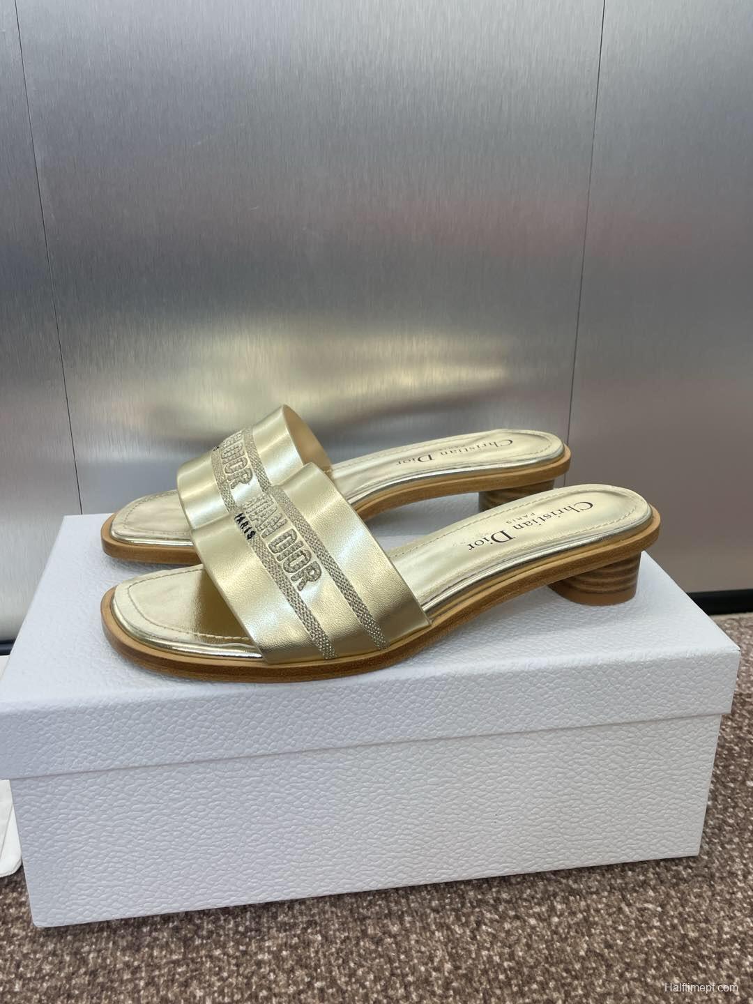2025 Women Dior Gold Leather Slippers CHRISTIAN DIOR PARIS