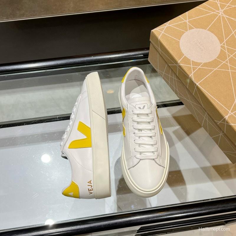 2025 Women VEJA White Yellow Leather Sneakers MJ00240(F)