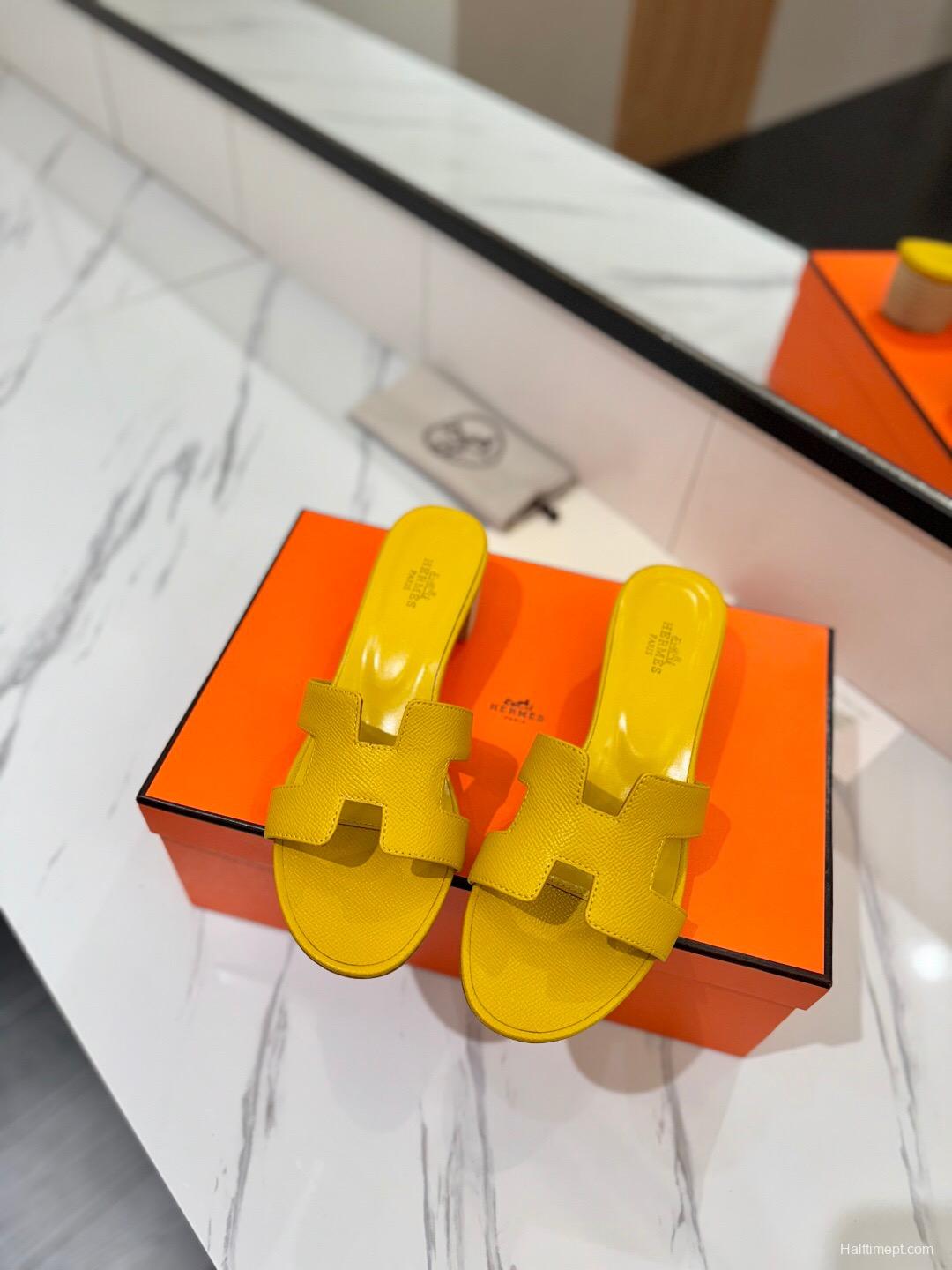 2025 Women Hermès Yellow Leather Sandals