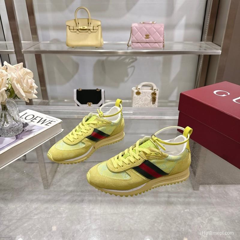 2025 Women Gucci Yellow Suede Fabric Sneakers LY00340