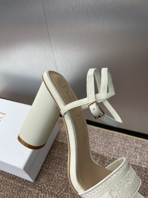 2025 Women Dior White Leather High Heel Embroidered Sandals