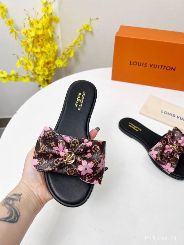 2025 Women Louis Vuitton Brown Pink Leather Slippers LY00190
