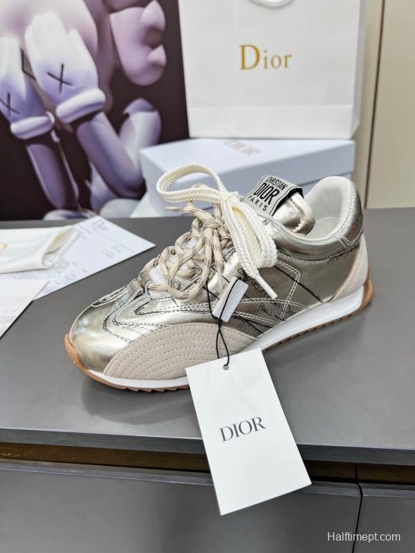 2025 Women Dior Silver Leather Suede Sneakers