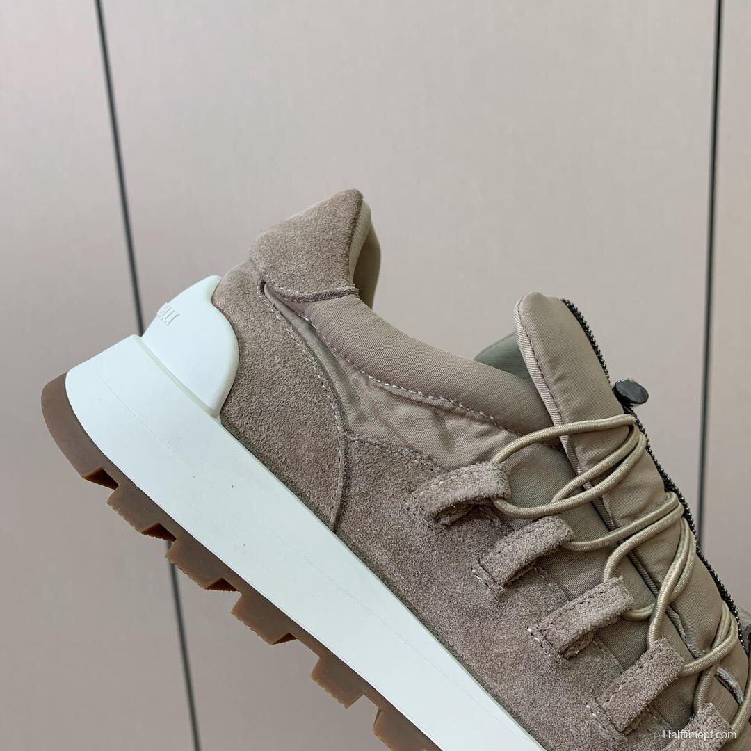 2025 Unisex Brunello Cucinelli Beige Suede Nubuck Leather Sneakers LY