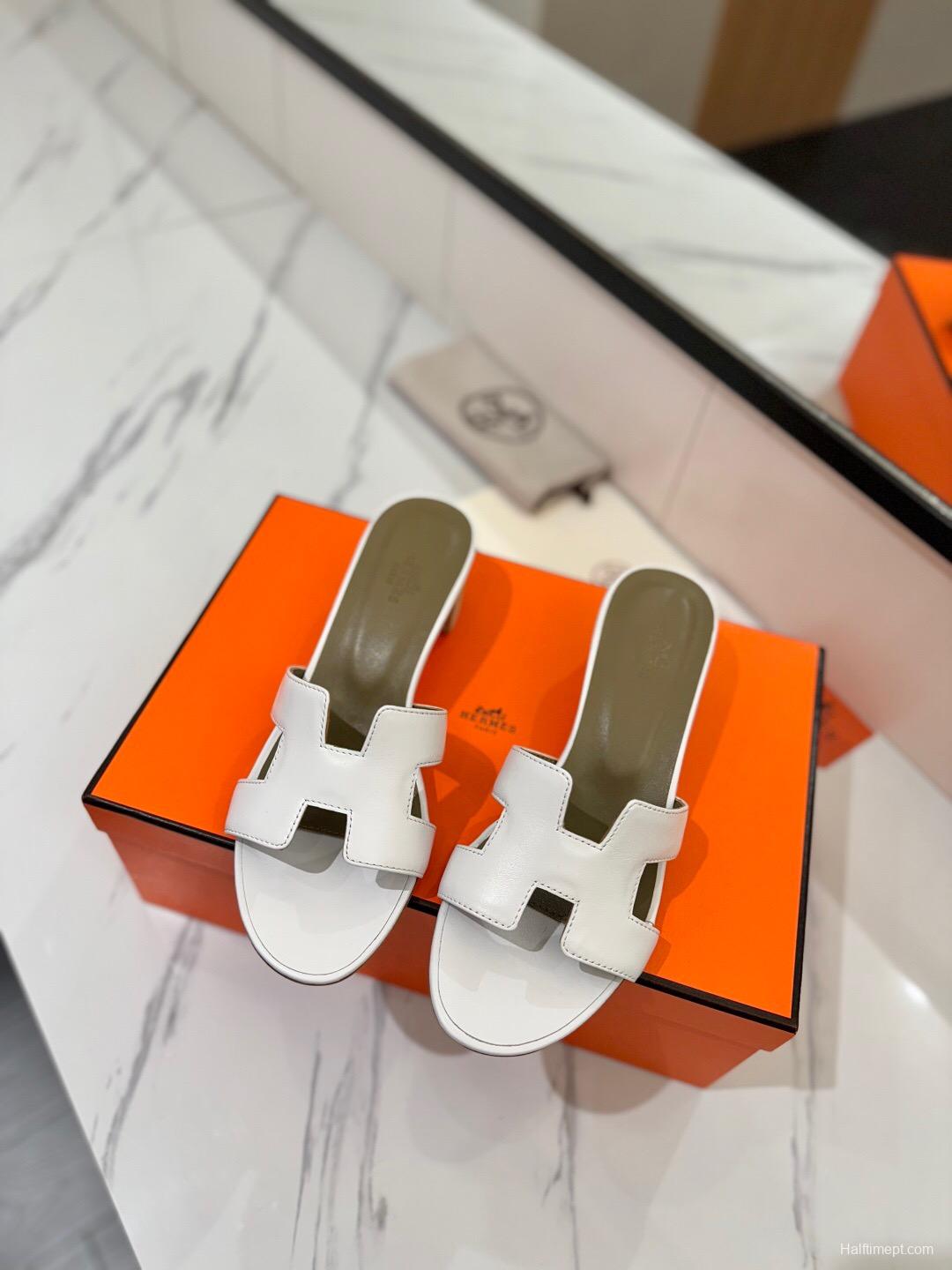 2025 Women Hermès White Leather Sandals