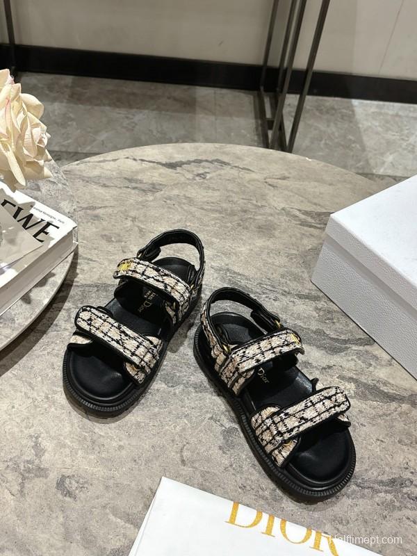 2025 Women Dior Black White Canvas Sandals KFY00300