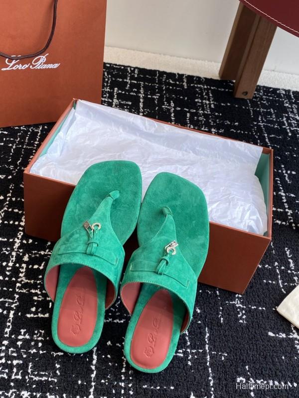 2025 Women Le Parmentier Green Suede Slippers KFY00280