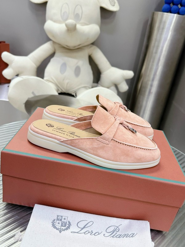 2024 Slippers Loro Pianall Pink Nubuck Leather Slip-On MJ00270