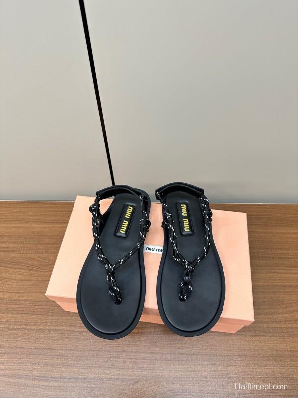 2025 Women Miu Miu Brown Leather Sandals