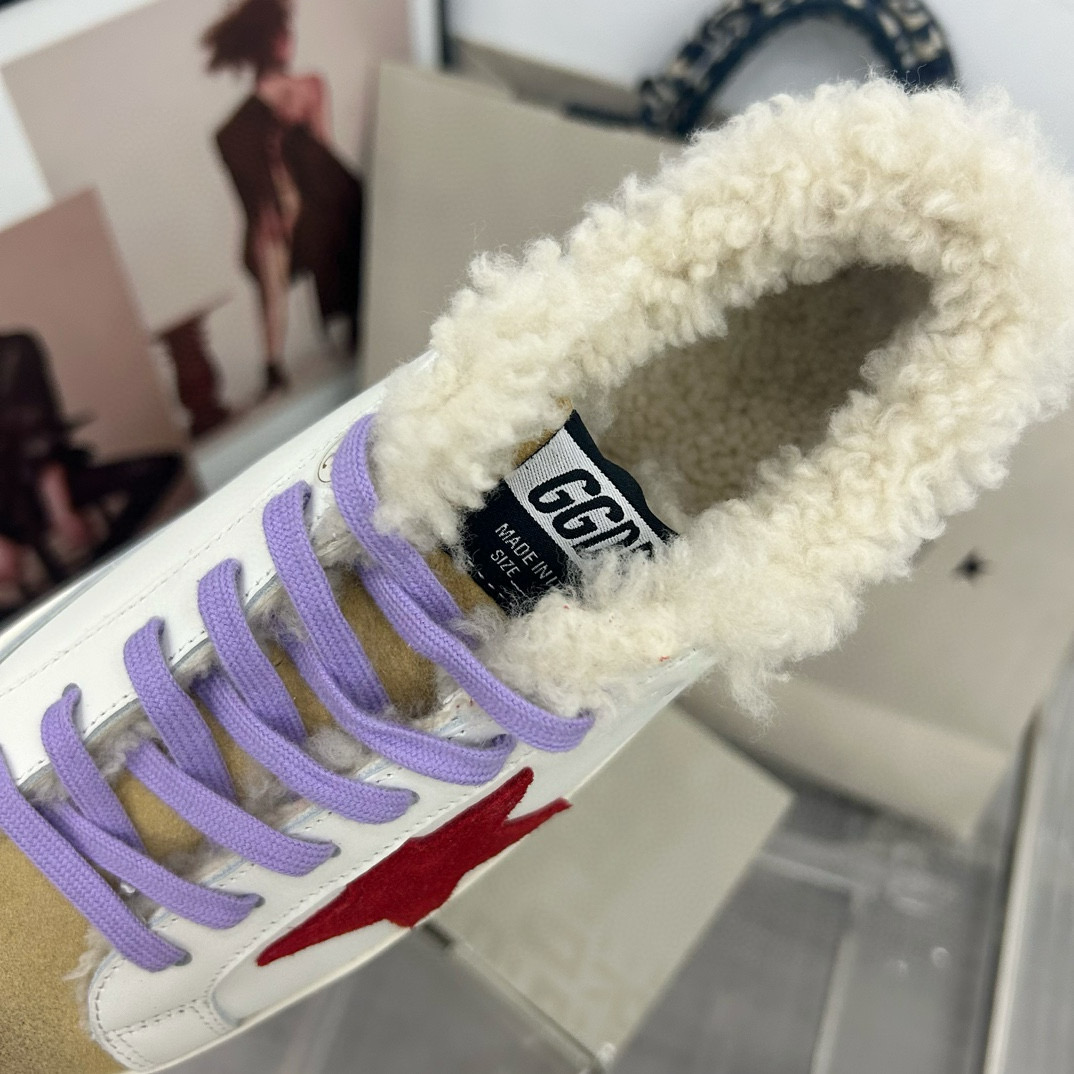 2025 Women GGDB White Red Shearling Leather Sneakers