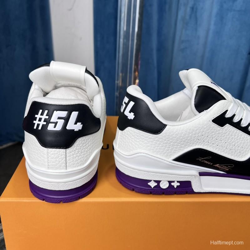 2025 Unisex Louis Vuitton White Black Purple Leather LV Trainer