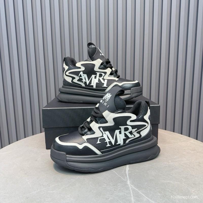 2024 Unisex Amiri Black White Mesh Leather Sneakers MJ00410