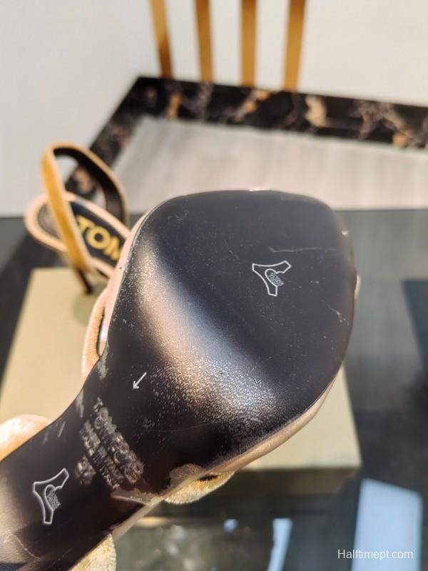 2025 Women TOM FORD Beige Velvet Silk High Heel Slingback Bow KFY00300