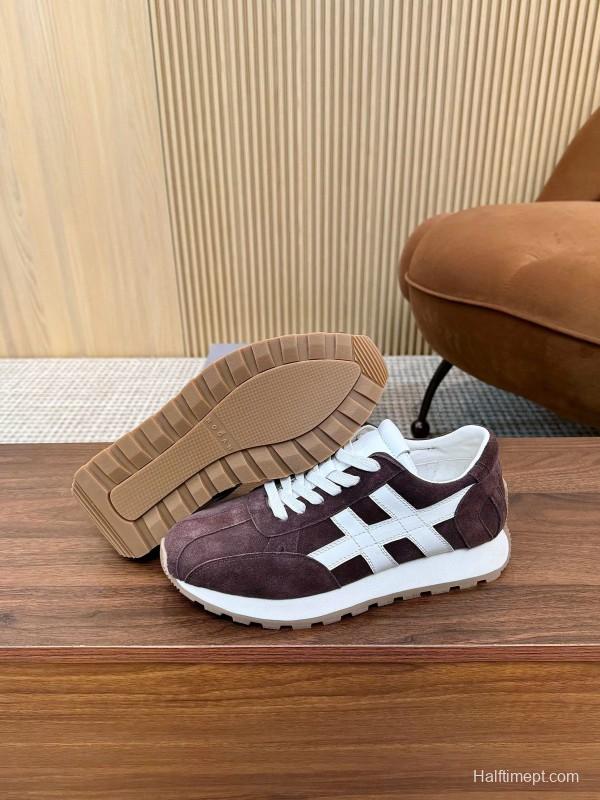 2025 Unisex HOGAN Burgundy White Suede Leather Sneakers