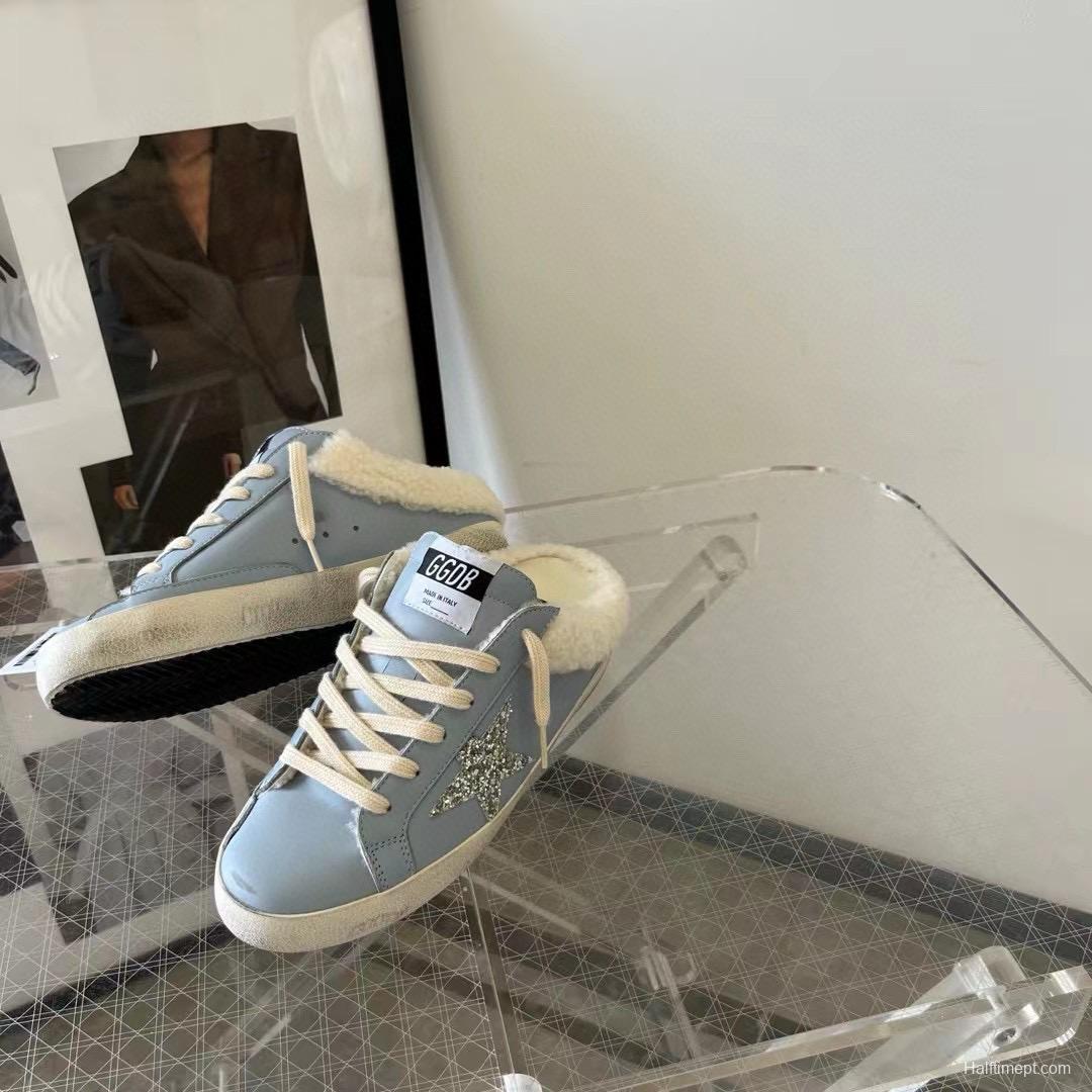 2024 GGDB Light Blue Shearling Leather Slippers MJ00280