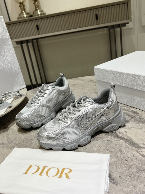 2025 Women Dior Silver Mesh Leather Sneakers