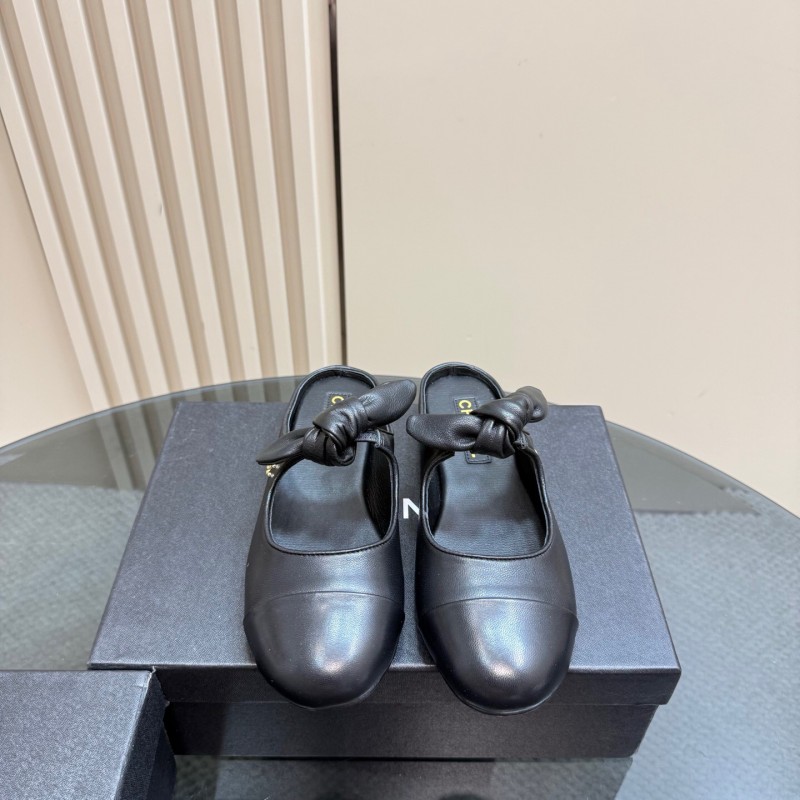 2025 Women Chanel Black Lambskin Leather Mules KFY00270