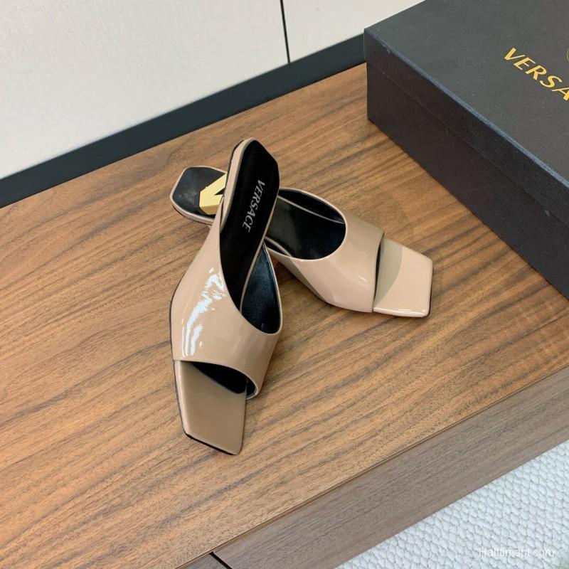 2025 Women VERSACE Beige Patent Leather Slippers