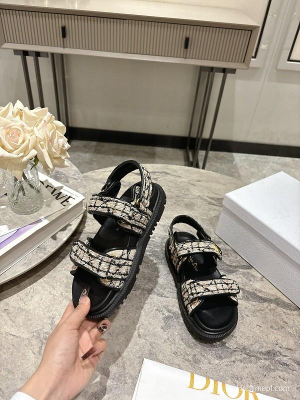 2025 Women Dior Black White Canvas Sandals KFY00300