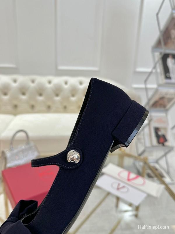 2025 Women Valentino Black Fabric Mary Jane Bow LY00300