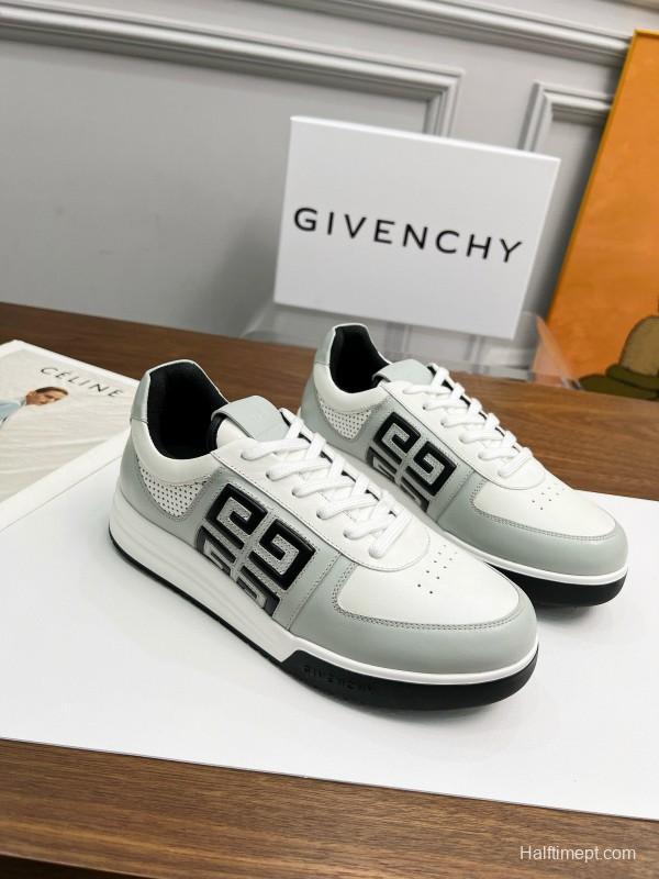 2024 Unisex Givenchy White Black Silk Calfskin Lacquered Low Top Sneakers MJ00380