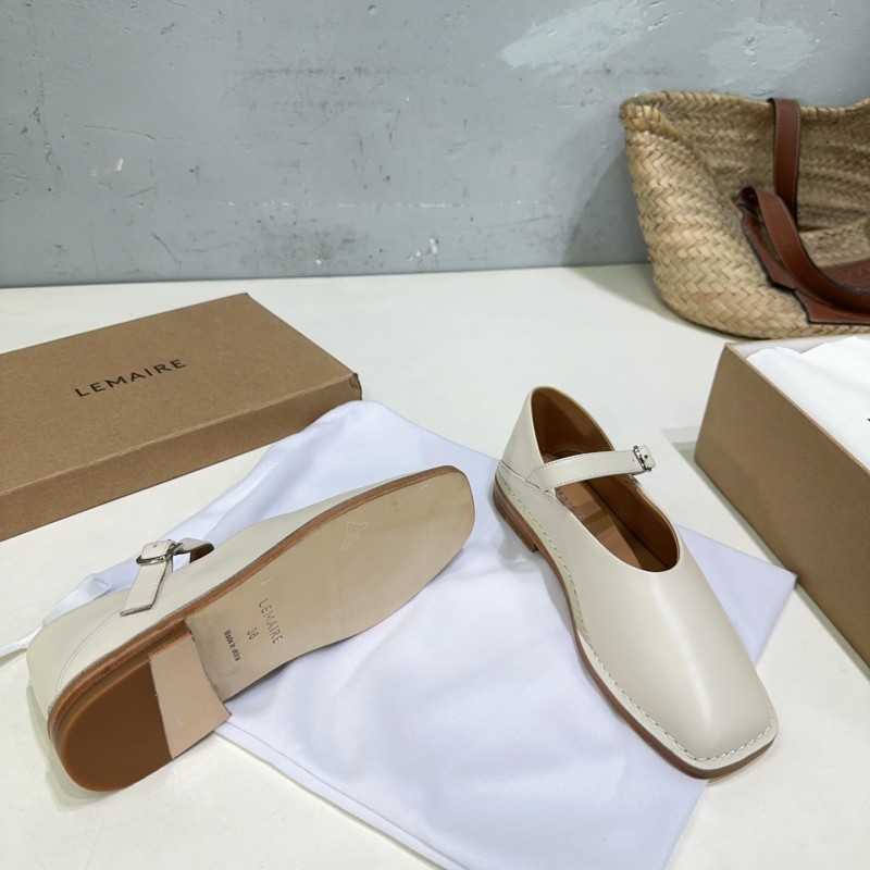 2025 Women Lemaire White Leather Mary Jane Strap Shoes