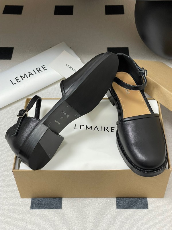 2025 Women Lemaire Black Leather Mary Jane Shoes KFY00320
