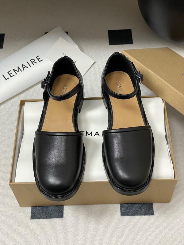 2025 Women Lemaire Black Leather Mary Jane Shoes KFY00320
