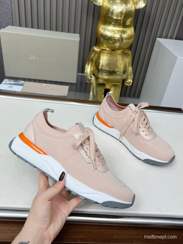 2025 Unisex Santoni Beige Wool Blend Knit Sneakers AS00320