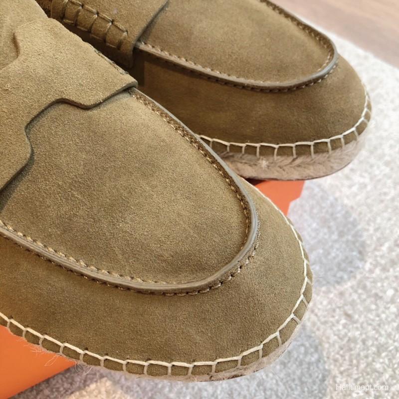 2025 Unisex Hermès Eclair Brown Suede Calfskin Loafers AS00380