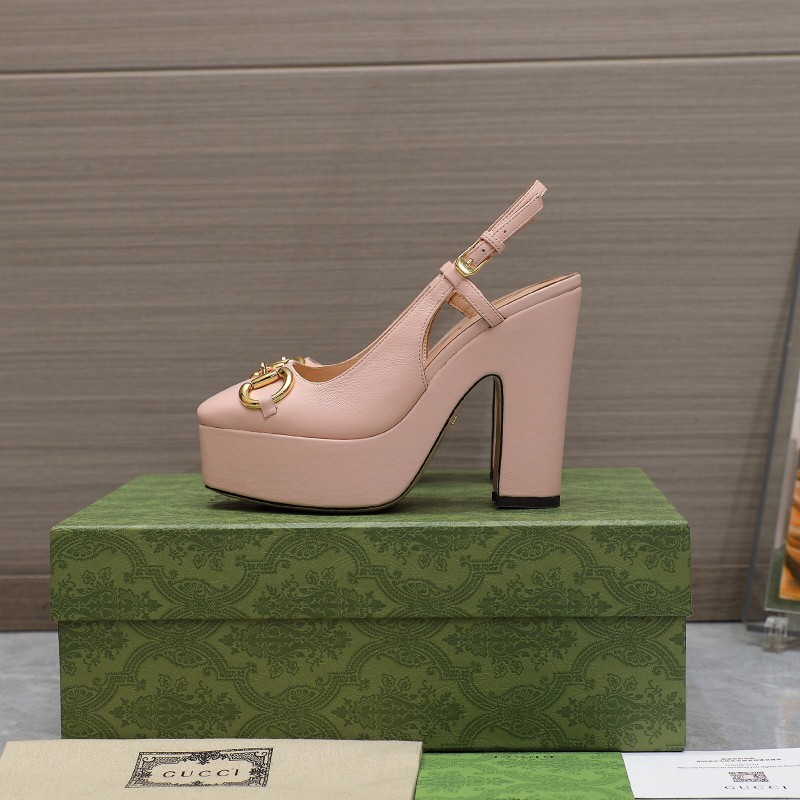 2025 Women Gucci Pink Leather Platform High Heels KFY00320