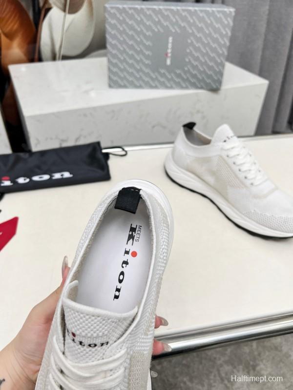 2025 Men Kiton White Beige Knit Sneakers Original MD Rubber Sole AS00320