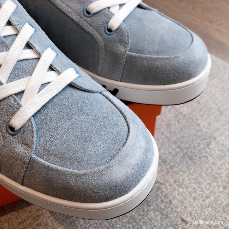 2025 Unisex Hermès Blue Grey Suede Leather Sneakers AS00380