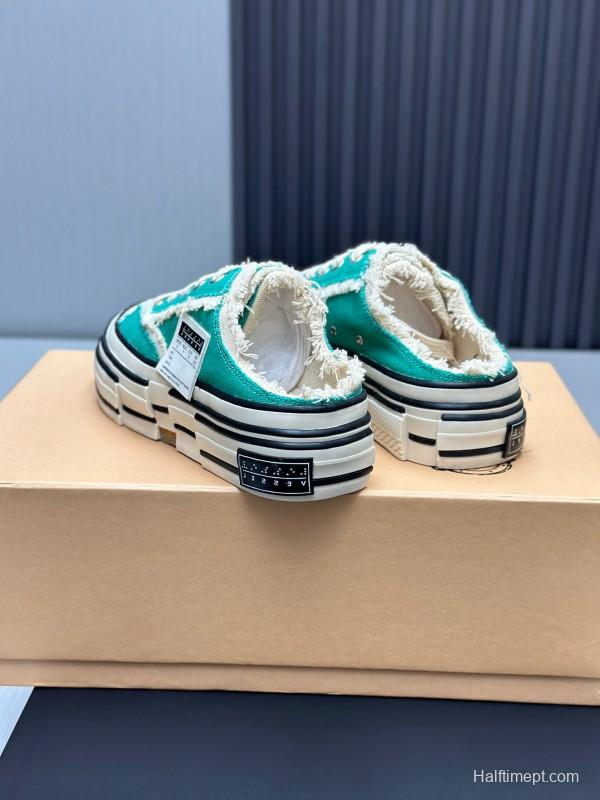 2025 Unisex XVESSEL Green White Canvas Plimsolls Vulcanized AS00240