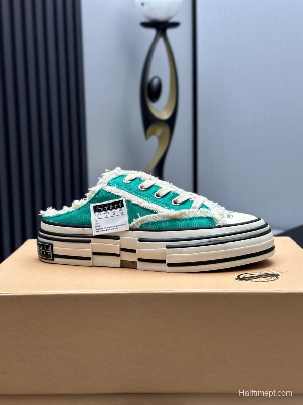 2025 Unisex XVESSEL Green White Canvas Plimsolls Vulcanized AS00240