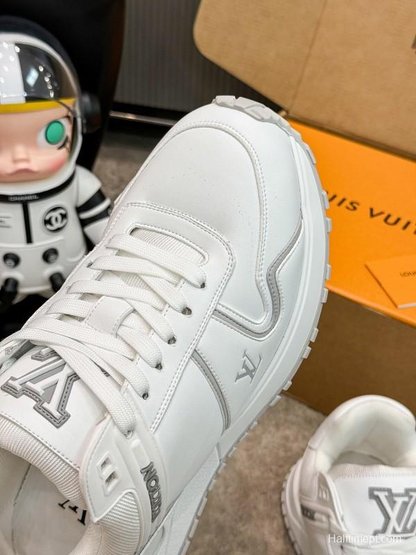 2025 Unisex Louis Vuitton White Leather Sneakers Run Away Maxi AS00390