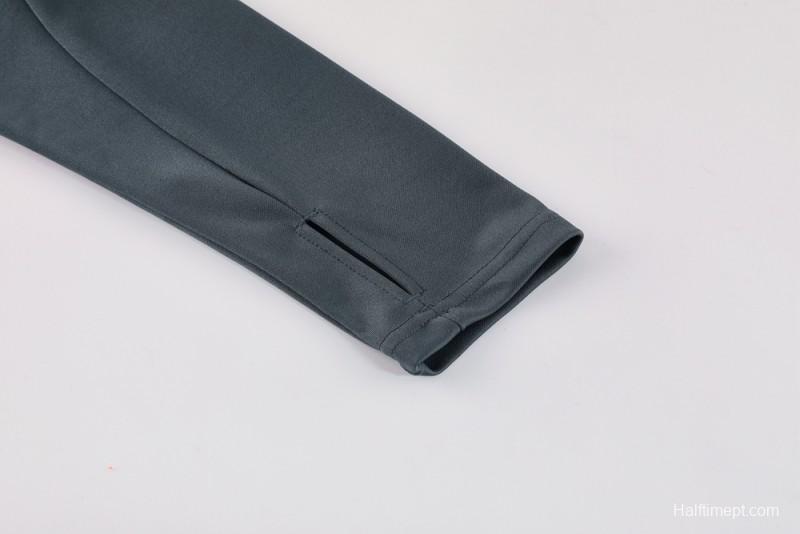 2025 Adidas Dark Grey & Black with Leopard Print Pattern and Orange Accents Half Zipper Jacket +Long Pants