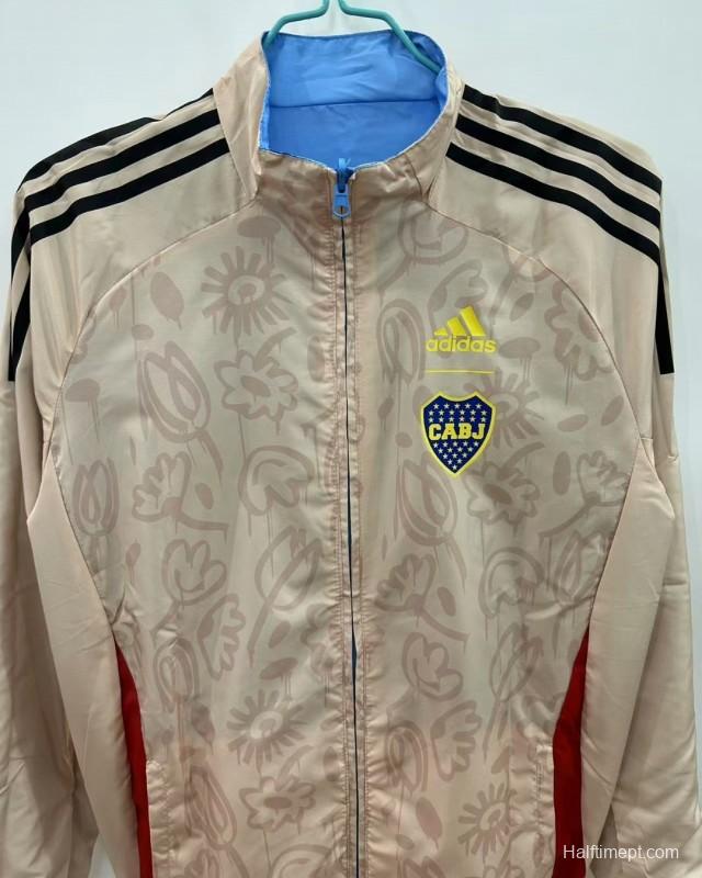 25/26 Boca Juniors Light Blue/Beige with Floral Pattern Reversible Windbreaker