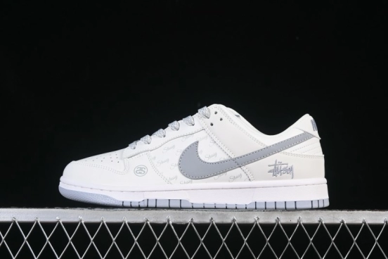 Nike SB Dunk Low Stussy Collaboration Print Grey Hook Anniversary Custom Low-Top Casual Skate Shoes - CS1688-125