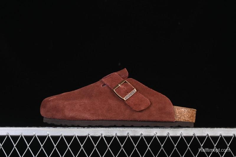 Birkenstock Sandals Series with Soft Leather Upper and Cork Rubber Midsole - Red Wine