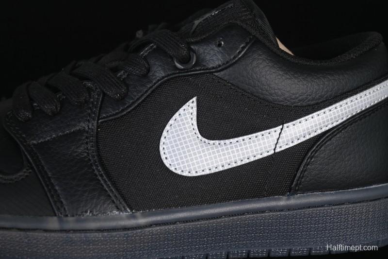 Nike Air Jordan 1 Low AJ1 Black White Canvas Patch Low Top Casual Basketball Shoes - HV5968-001