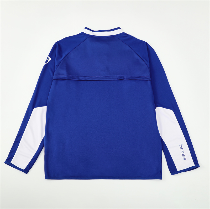 2002 Brazil Color Blue Half Zipper Jacket+Long Pants