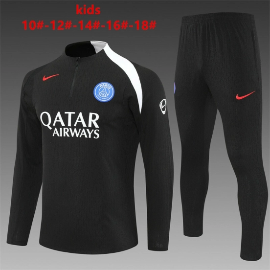 Player Version 25/26 Kids PSG Black T90 Half Zipper Jacket+Long Pants